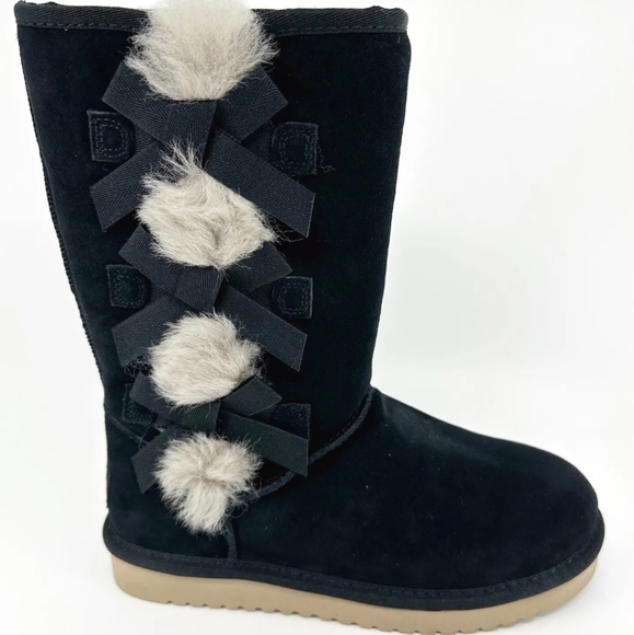 🖤EUC UGG Koolaburra 1015875 Victoria Tall Suede Fur Lined Boot, Black, 6 - Picture 2 of 10